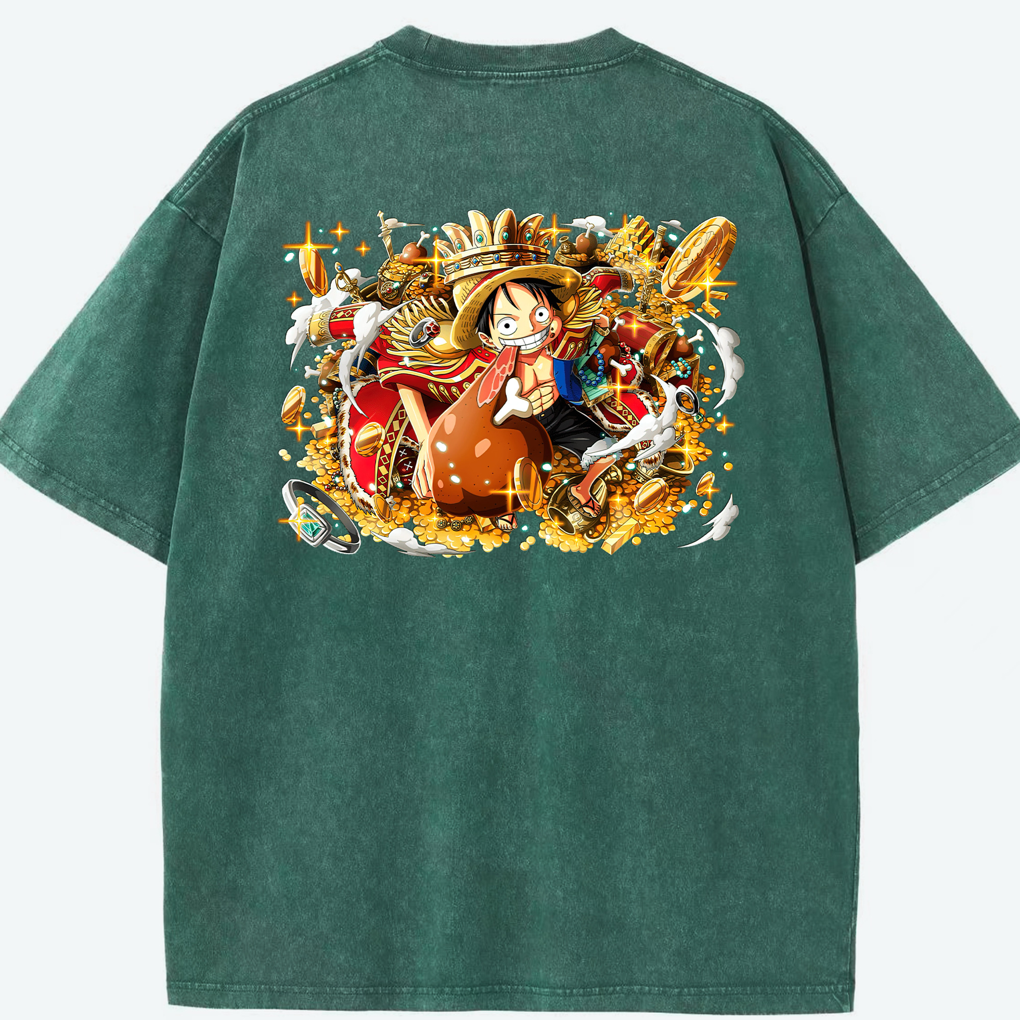 ワンピース モンキー・D・ルフィ ONE PIECE Monkey D. Luffy 綿100% ヴィンテージ風 半袖Tシャツ（背面プリント）